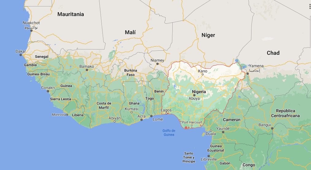 ¿Dónde está ubicado Nigeria en el mapamundi