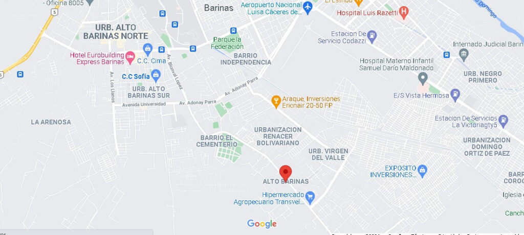 Mapa Alto Barinas en Venezuela