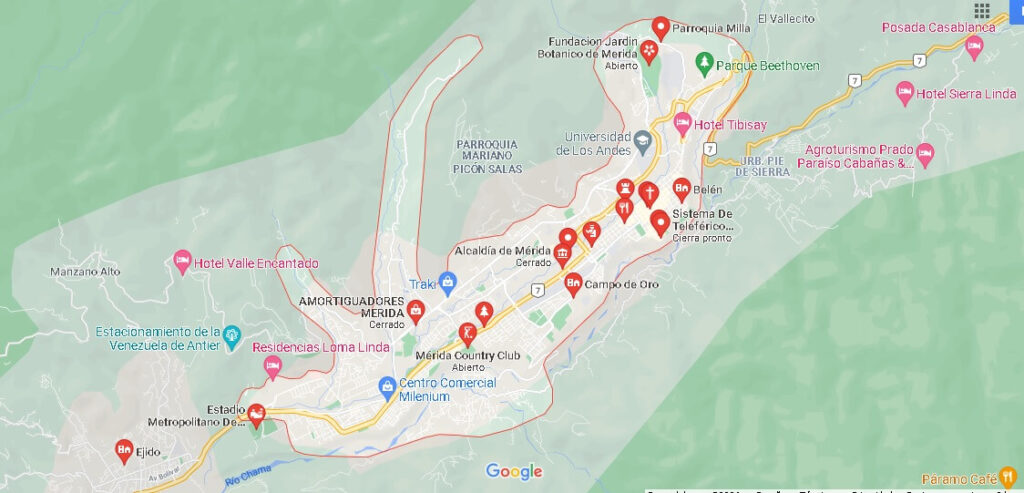 Mapa Merida en Venezuela