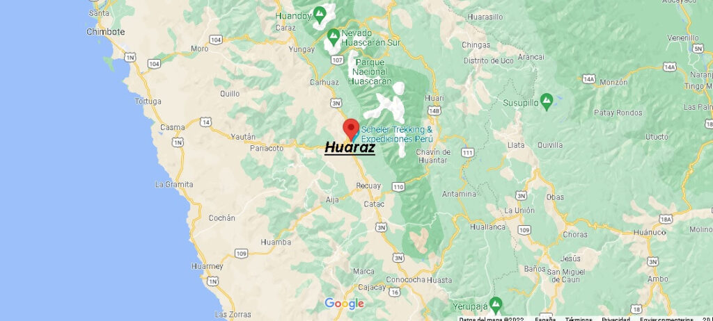 ¿Dónde queda Huaraz en el mapa del Perú