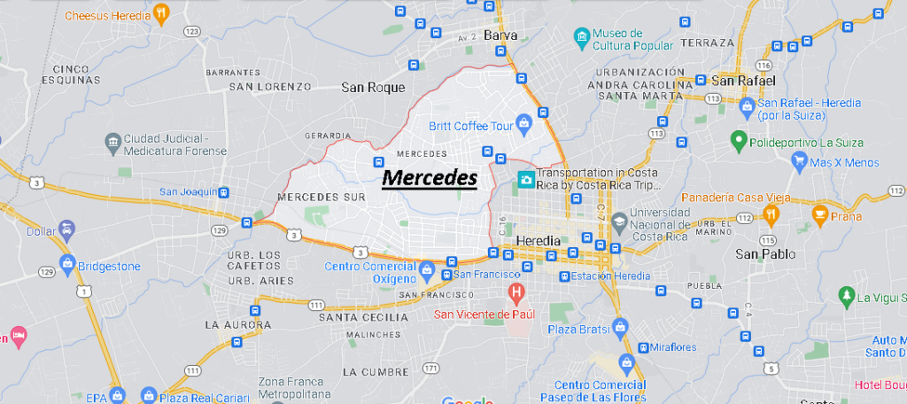 Dónde queda Mercedes Costa Rica